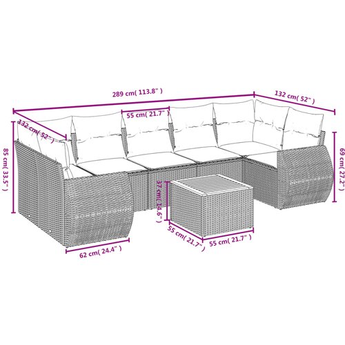  8-dijelni set vrtnih sofa od poliratana s jastucima crni Crna 70 x 62 x 69 cm Slike