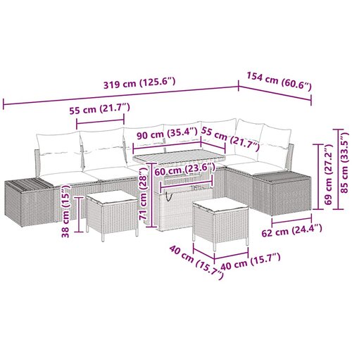  Sjedeća garnitura za vrt 9 kom. Crna poliratan 319 x 154 x 85 cm Slike