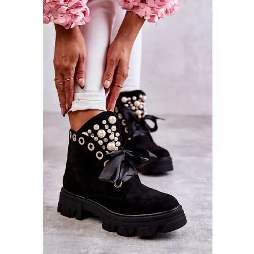 Kesi Suede Warm Boots With Pearls Black Roco