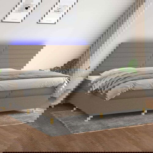 Box spring postelja z vzmetnico LED taupe 200x200 cm blago, (20896328) Slike