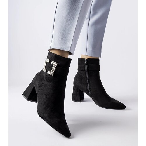 Gemre Black block-heeled ankle boots with rhinestones Alfero Cene