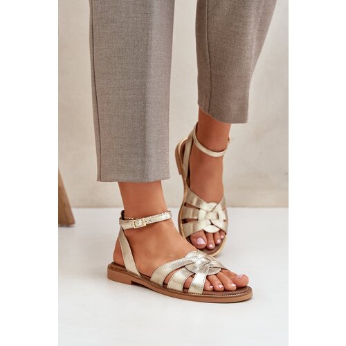 Lewski Shoes Ladies leather sandals on flat heel Zazoo 3688 gold Cene