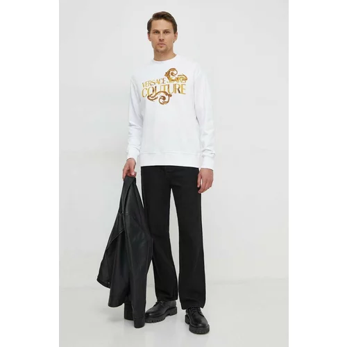 Versace Jeans Couture Pamučna dukserica za muškarce, boja: bijela, s tiskom