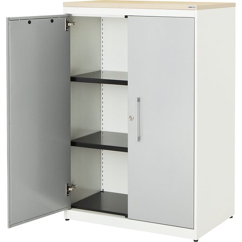 mauser Omara s krilnimi vrati, VxŠ 1180 x 800 mm, plošča iz umetne mase, 2 polici, čista bela / aluminijasto siva / javor Cene