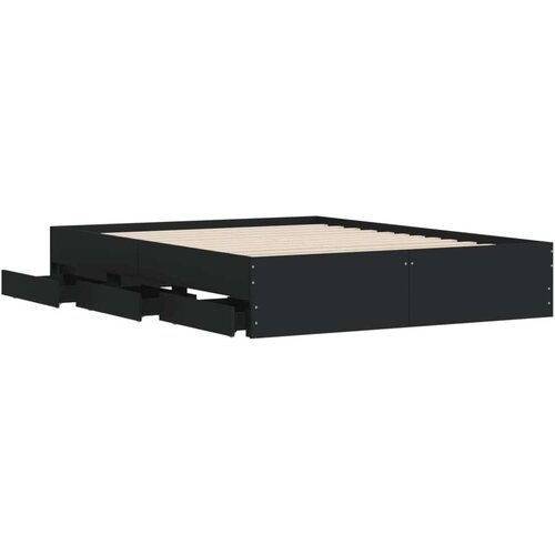 VidaXL Posteljni okvir s predali črn 140x190 cm inženirski les Slike