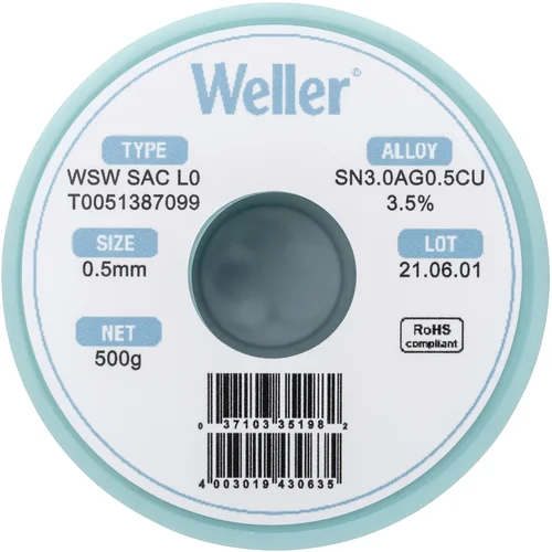 Weller WSW SAC L0 spajkalna žica\, neosvinčena tuljava Sn3\,0Ag0\,5Cu 500 g 0.5 mm, (20428509)