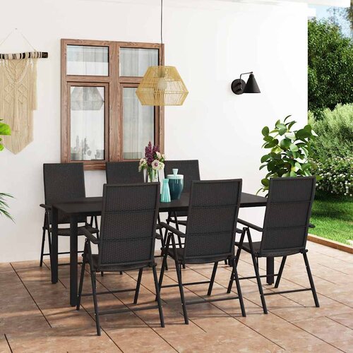  7-dijelni vrtni blagovaonski set crni Crna Dužina stola 190 cm Cene