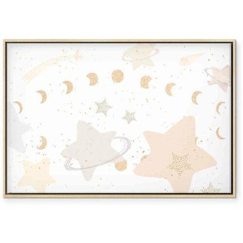 Slika - Fairy-Tale Galaxy - Phases of the Moon in Yellow Tones Among Stars in Beige and Ash Colors with Stardust 90x60 U prirodn Slike