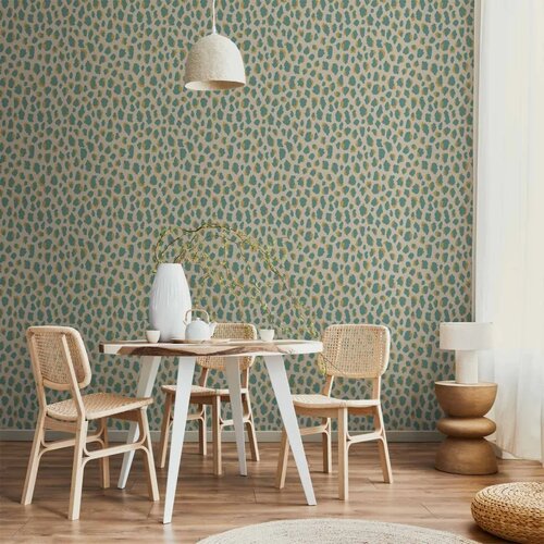 Tapeta - Giraffe Pattern - animal pattern in turquoise spots on a light background. 50x1000 Vodootporna Cene