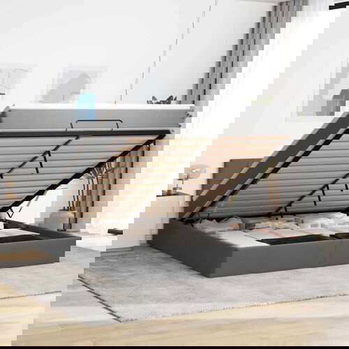 VidaXL Otomanski krevet s madracem tamnosivi 180x200cm od tkanine Slike
