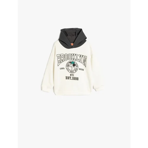 Koton Hooded Sweatshirt City Printed Long Sleeve Raised Cotton