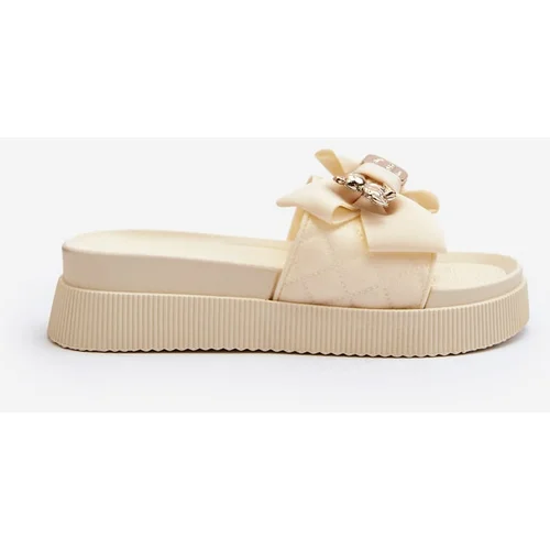 Kesi Women's beige slippers with bow and teddy bear Katterina