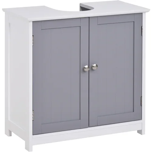 Kleankin U-Cut kopalniška omarica pod umivalnik, omarica z 2 vratci in nastavljivo polico iz MDF, 60x30x60cm, belo siva, (20754071)