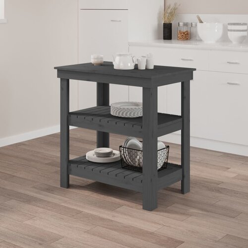 VidaXL Delovna miza siva 78,5x50x80 cm trdna borovina Slike