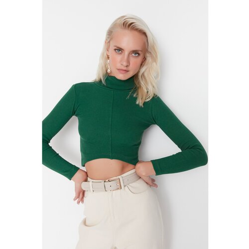 Trendyol Emerald Green Front Piping Detailed Turtleneck Corduroy Knitted Slike