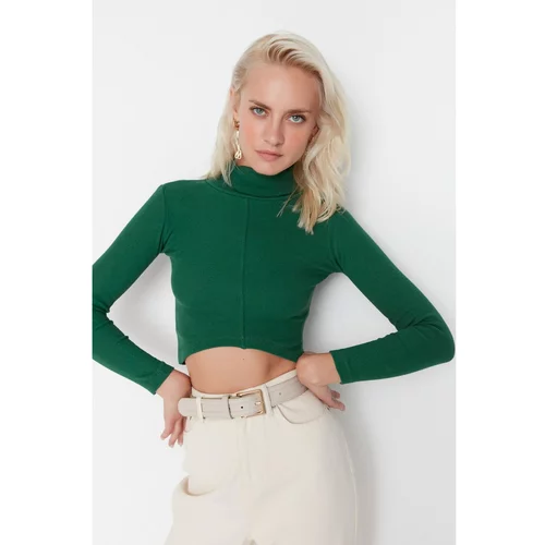 Trendyol Emerald Green Front Piping Detailed Turtleneck Corduroy Knitted