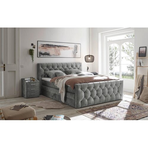MID.YOU POSTELJA BOXSPRING 180 cm x 200 cm , tekstil, leseni material siva Cene