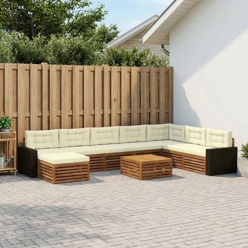  Set vanjskih sofa 9 kom. Prirodna i krem Čvrsto drvo akacije Slike