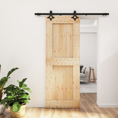 VidaXL Drsna vrata s kompletom vodil 80x210 cm trdna borovina Slike