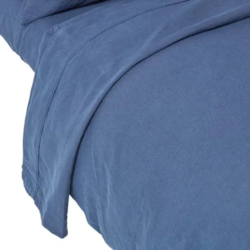HOMESCAPES ploska posteljna rjuha iz mornarsko modrega platna, 270x300 cm, (20750704)