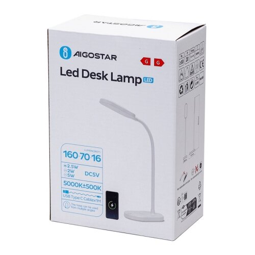 Aigostar LED prigu&amp;scaron;iva stona lampa sa bežičnim punjenjem LED/2,5W/5V bela Slike