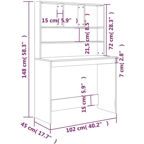 vidaXL Radni stol s policama boja hrasta 102 x 45 x 148 cm drveni Cijene