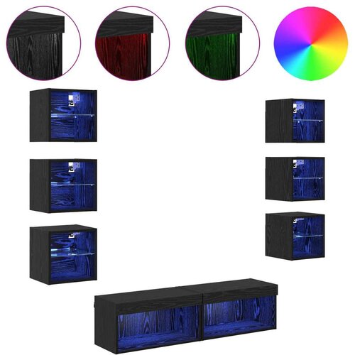  omarica z LED lučmi s predalom 8 pcs Črna Orehovina Steklo, (5000112966) Slike