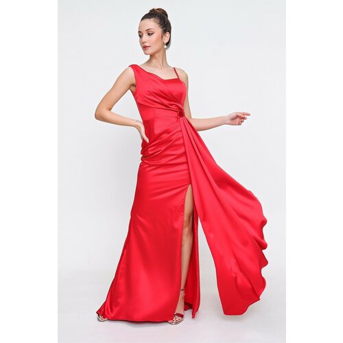 By Saygı Red Evening Dress with Lining and Satin. Slike