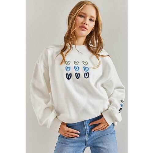 Bianco Lucci Women's Three Thread Raised Heart Printed Sweatshirt Cene