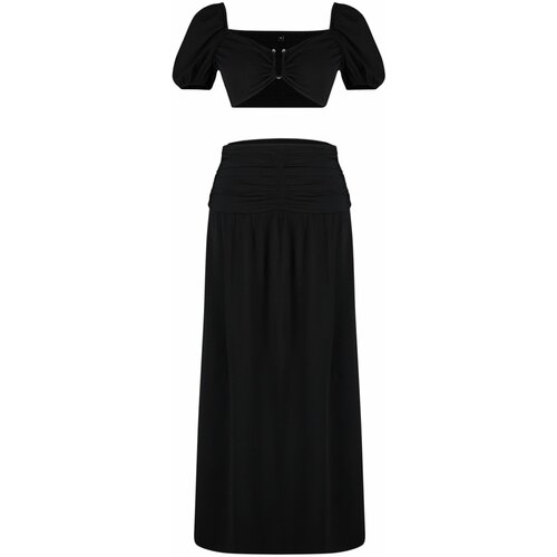 Trendyol Black Woven Accessory Blouse and Skirt Suit Slike