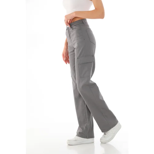 BİKELİFE Wide Leg High Waist Straight Fit Lycra Cargo Pants