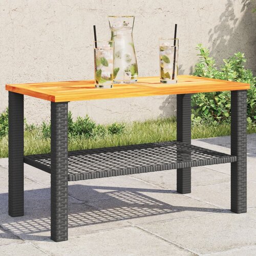 VidaXL Vrtna miza črna 70x38x42 cm poli ratan in akacijev les Slike