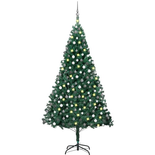 vidaXL Umjetno osvijetljeno božićno drvce s kuglicama zeleno 240cm PVC Cijene