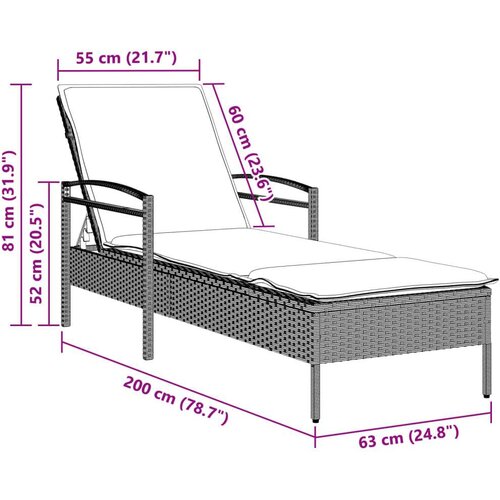 Ležalnik z blazino svetlo siv 63x200x81 cm poli ratan Slike