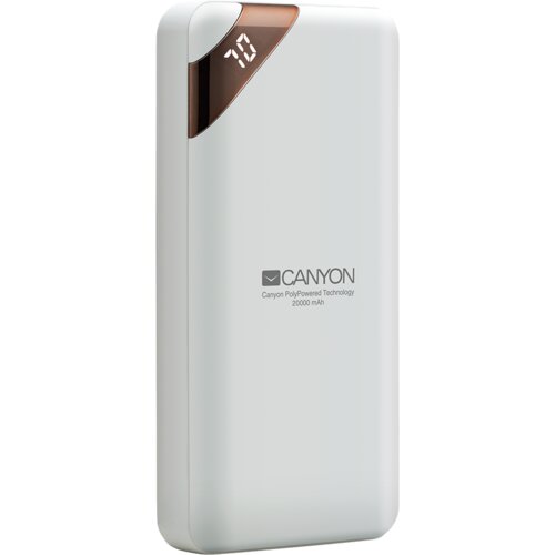Canyon Compact power bank White with digital display 20000 mAh Dual USB Smart IC 5V/2.1A, (2 * USB) CNE-CPBP20W Slike