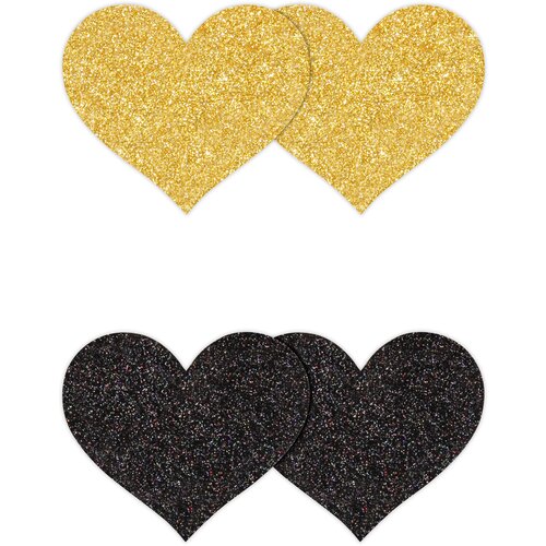Ns Novelties Pretty Pasties Glitter Hearts Black Gold 2 Pairs Slike
