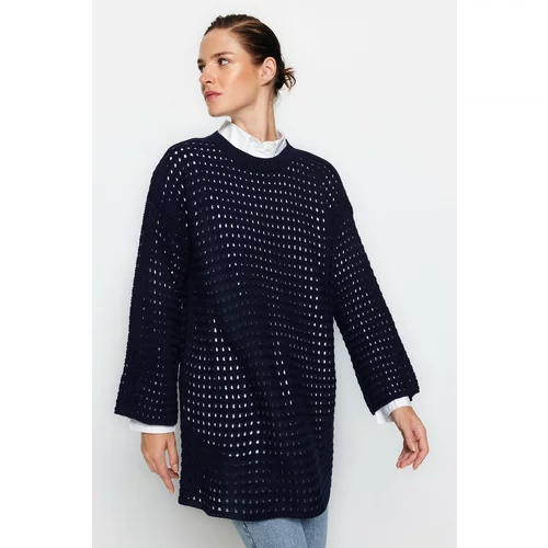 Trendyol Navy blue relaxed fit Openwork/Holes Tricot Knit Sweater