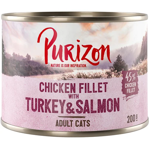 Purizon Adult 24 x 200 g - brez žit - Piščančji file s puranom & lososom