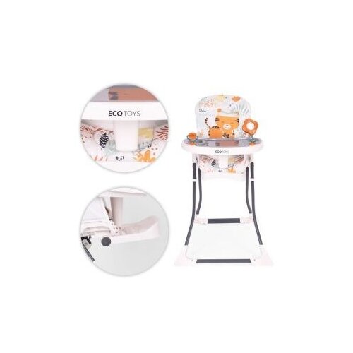 ECO TOYS HC301-2402 &amp;ndash; Sklopiva hranilica za bebe s podesivim osloncem za noge, sigurnosnim pojasom i igračkama Slike