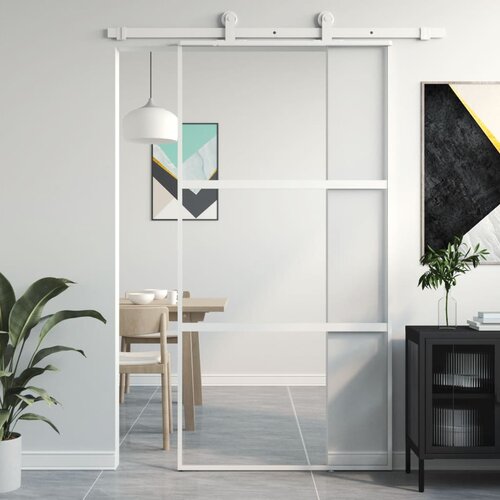 VidaXL Klizna vrata bijela 102 5x205 cm od kaljenog stakla i aluminija Slike
