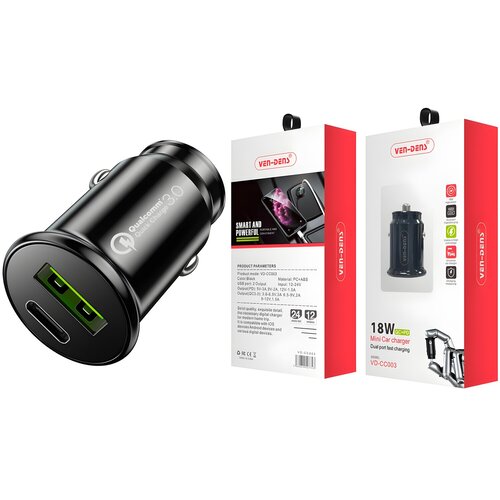 Ven-Dens Ven - Dens 18W USB i Type C Mini Auto punjač - Crna Cene