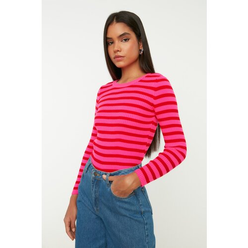 Trendyol red basic striped knitwear sweater Slike