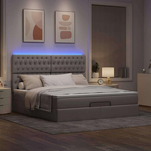 VidaXL otomanski krevet s madracem i led smeđesivi 160x200cm tkanine Slike
