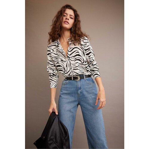 Defacto Regular Fit Shirt Collar Zebra Patterned Long Sleeve Shirt Cene
