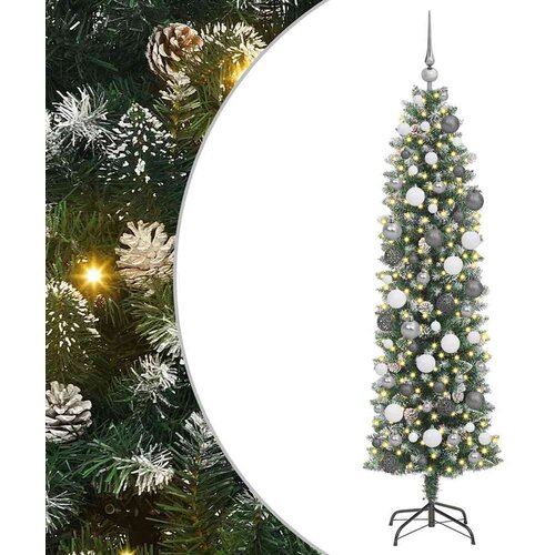 VidaXL Umetno vitko božično drevo med 300 LED z stojalom Zelena 180 cm, (5000074812) Slike