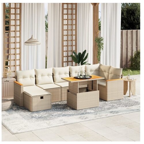 VidaXL 8-dijelni set vrtnih sofa od poliratana s jastucima bež Slike