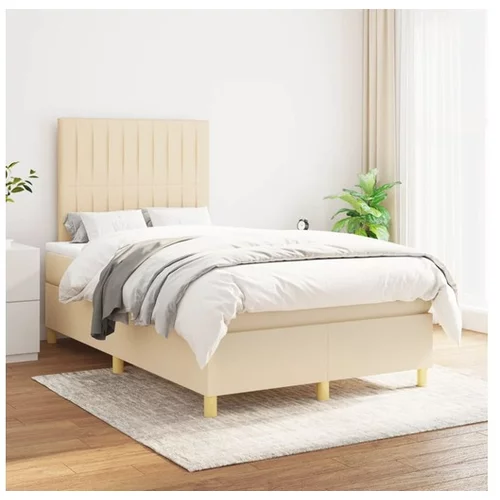 vidaXL Box spring postelja z vzmetnico krem 120x200 cm blago