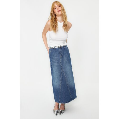 Trendyol Blue Stitching Detailed High Waist Maxi Denim Skirt Slike