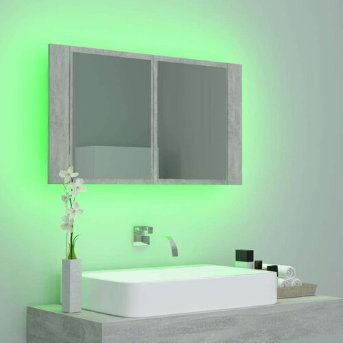 VidaXL LED kopalni&amp;scaron;ka omarica z ogledalom betonsko siva 80x12x45 cm Slike