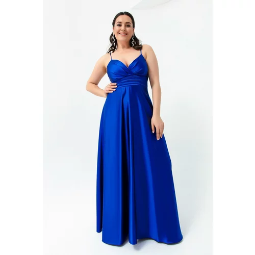 Lafaba Women's Saks Long Evening Dress & Graduation Dress in Satin, Plus Size with Rope Straps
